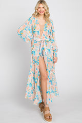 Aqua Floral Chiffon Ruffle Hem Cover-Up