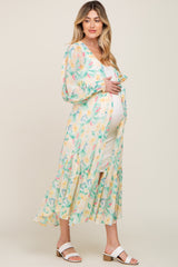 Lime Floral Chiffon Ruffle Hem Maternity Cover-Up