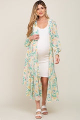 Lime Floral Chiffon Ruffle Hem Maternity Cover-Up