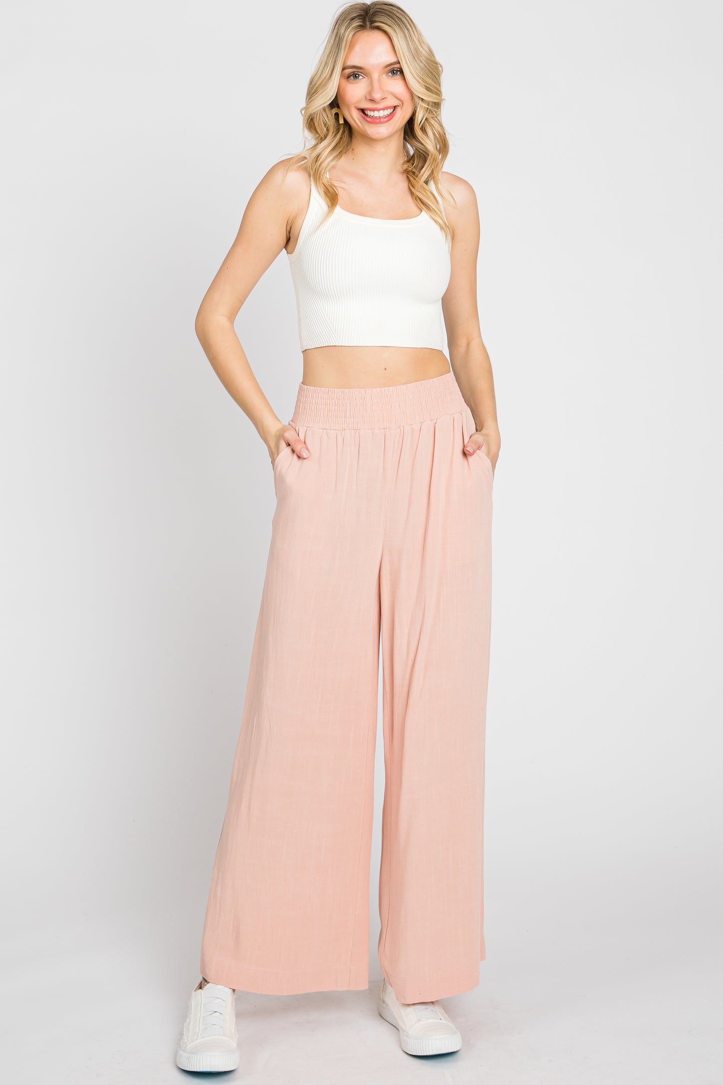 High Waist Wide Leg Trousers In Bright Pink - Blush Boutique