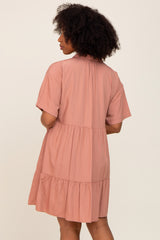 Mauve Buttondown Short Sleeve Dress