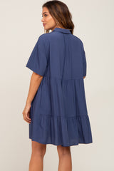 Navy Buttondown Short Sleeve Maternity Dress