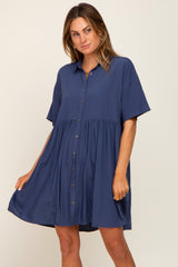 Navy Buttondown Short Sleeve Maternity Dress