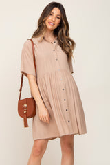 Taupe Buttondown Short Sleeve Maternity Dress