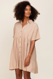 Taupe Buttondown Short Sleeve Dress