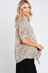 Taupe Animal Print Puff Sleeve Blouse