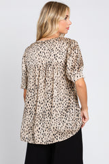 Taupe Animal Print Puff Sleeve Blouse