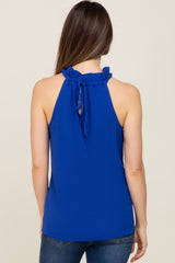 Royal Blue Ruffle Mock Neck Maternity Sleeveless Top