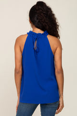 Royal Blue Ruffle Mock Neck Sleeveless Top