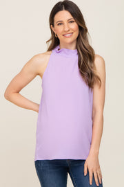 Lavender Ruffle Mock Neck Maternity Sleeveless Top