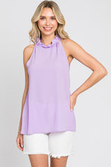 Lavender Ruffle Mock Neck Sleeveless Top