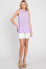 Lavender Ruffle Mock Neck Sleeveless Top