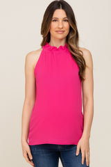 Fuchsia Ruffle Mock Neck Maternity Sleeveless Top