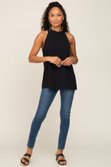 Black Ruffle Mock Neck Sleeveless Top