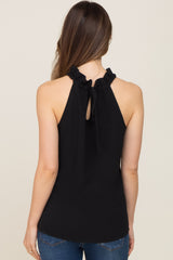 Black Ruffle Mock Neck Maternity Sleeveless Top