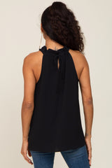 Black Ruffle Mock Neck Sleeveless Top