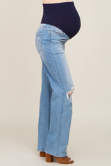 Blue Distressed Exposed Knee Maternity Flare Jeans