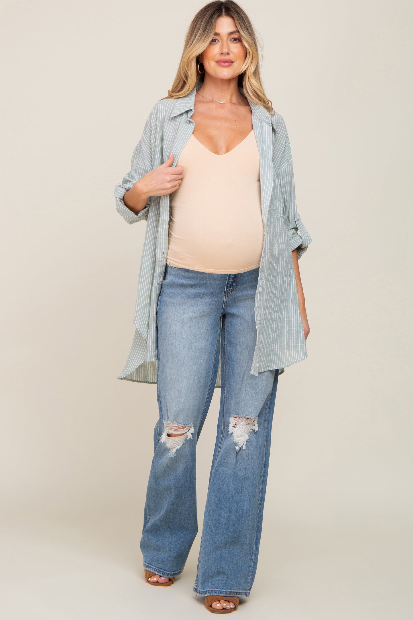 Blue Exposed Knee Maternity Flare Jeans– PinkBlush