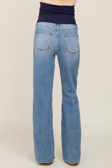 Blue Exposed Knee Maternity Flare Jeans