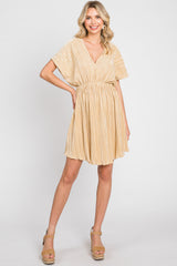 Gold Pleated V-Neck Maternity Dress