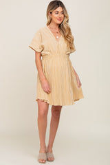 Gold Pleated V-Neck Maternity Dress