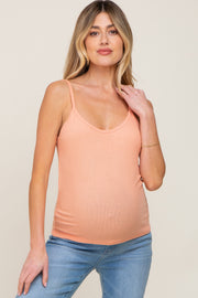 Peach Ribbed Basic Maternity Tank Top