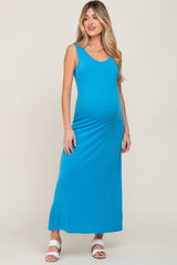 Blue Sleeveless Maternity Maxi Dress