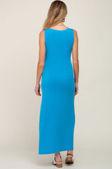 Blue Sleeveless Maternity Maxi Dress