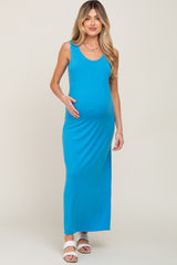 Blue Sleeveless Maternity Maxi Dress