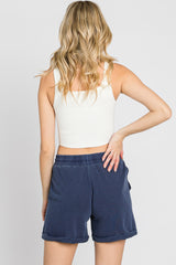 Navy Washed Cuffed Pocketed Shorts