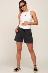 Black Washed Cuffed Pocketed Maternity Shorts