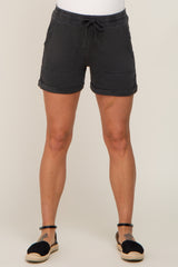 Black Washed Cuffed Pocketed Maternity Shorts