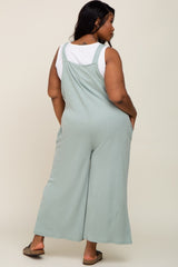 Mint Green Ribbed Plus Wide Leg Jumpsuit