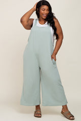 Mint Green Ribbed Plus Wide Leg Jumpsuit