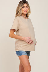 Beige Faded Basic Maternity T-Shirt