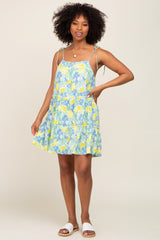 Lime Tropical Floral Tiered Shoulder Tie Maternity Dress