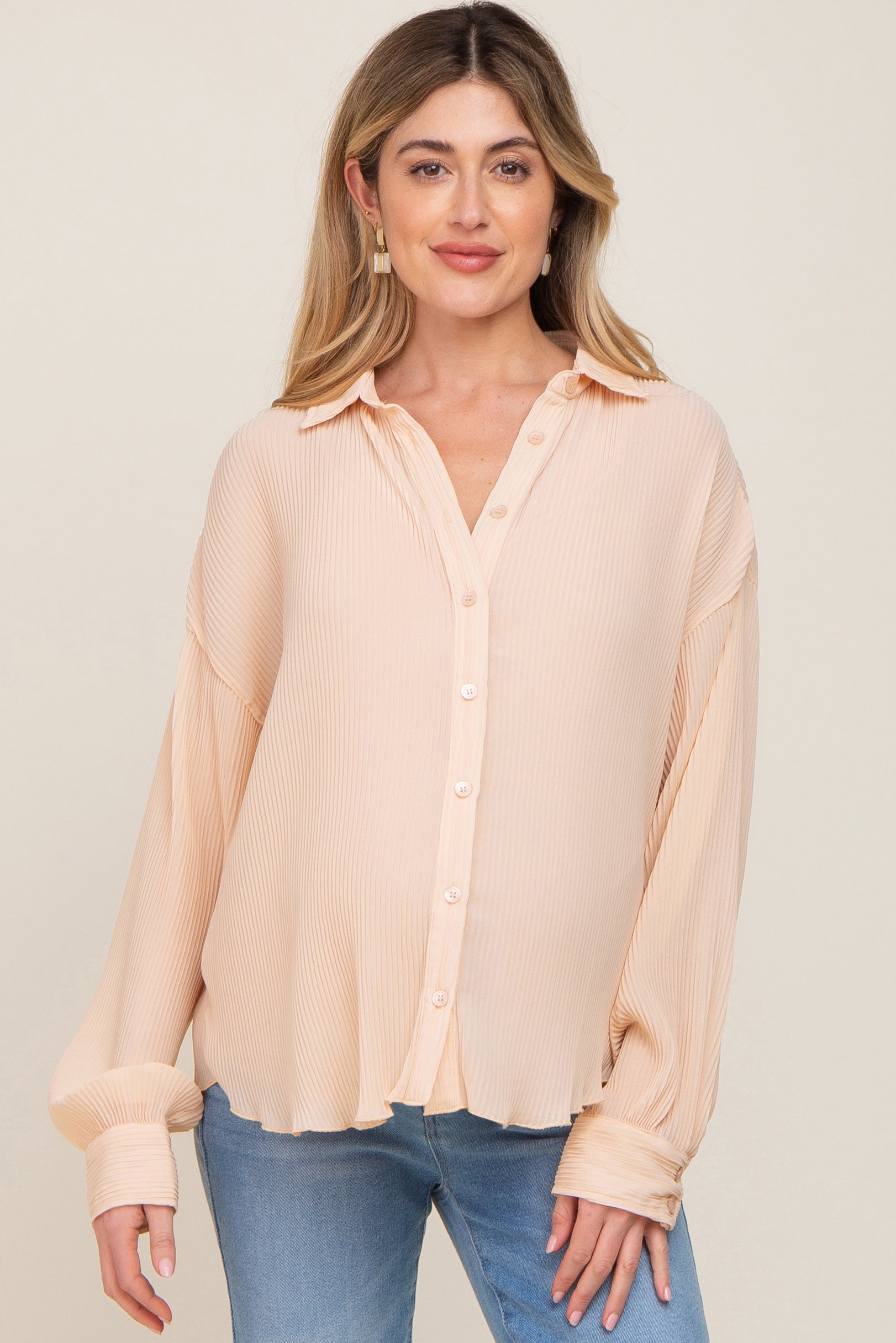 Cream Plisse Maternity Chiffon Blouse– PinkBlush