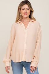 Cream Plisse Maternity Chiffon Blouse