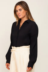 Black Plisse Chiffon Blouse