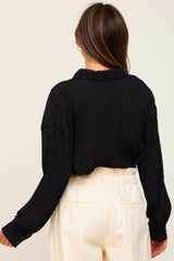 Black Plisse Chiffon Blouse