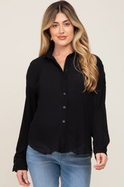 Black Plisse Maternity Chiffon Blouse