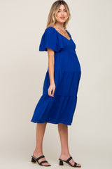 Royal Blue Tiered Criss Cross Back Maternity Midi Dress