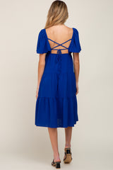 Royal Blue Tiered Criss Cross Back Maternity Midi Dress