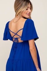 Royal Blue Tiered Criss Cross Back Maternity Midi Dress