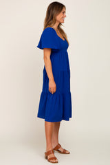 Royal Blue Tiered Criss Cross Back Midi Dress