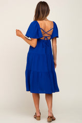 Royal Blue Tiered Criss Cross Back Midi Dress