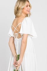 White Tiered Criss Cross Back Midi Dress