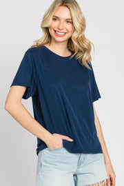 Navy Basic Cropped T-Shirt