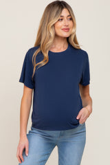 Navy Basic Cropped Maternity T-Shirt