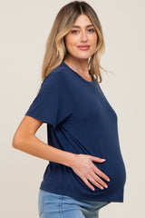 Navy Basic Cropped Maternity T-Shirt